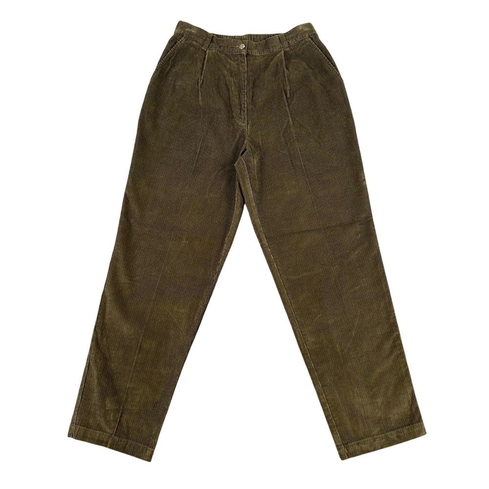 Vintage 90s LL Bean Corduroy Pants Womens 12 Straight Olive Green High Rise